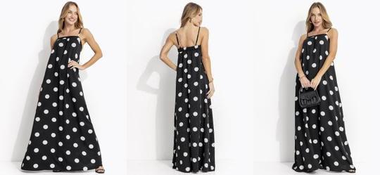 Vestido Po Grande Preto em Viscose Plana