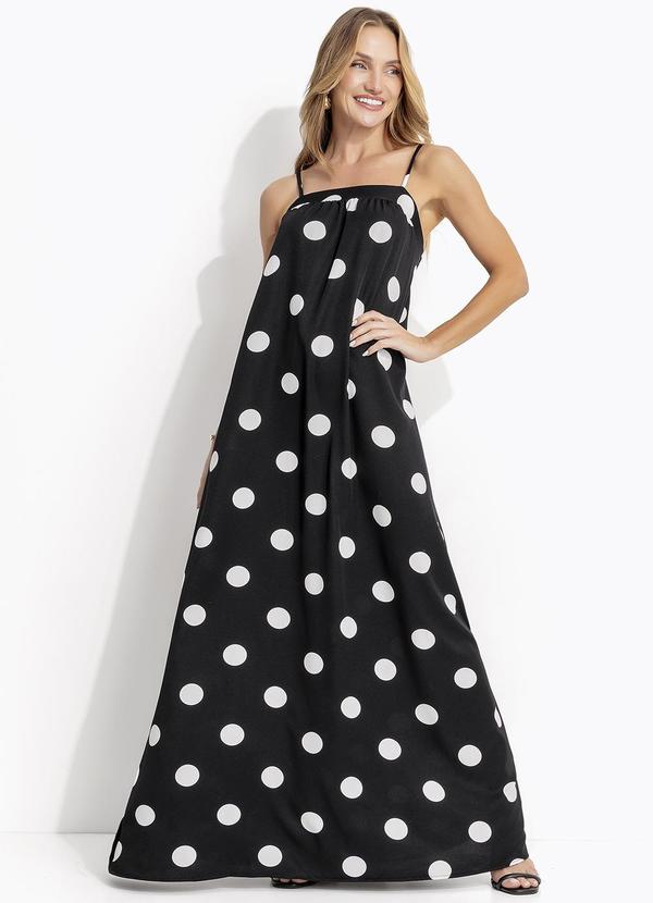 Vestido (Po Grande Preto) em Viscose Plana