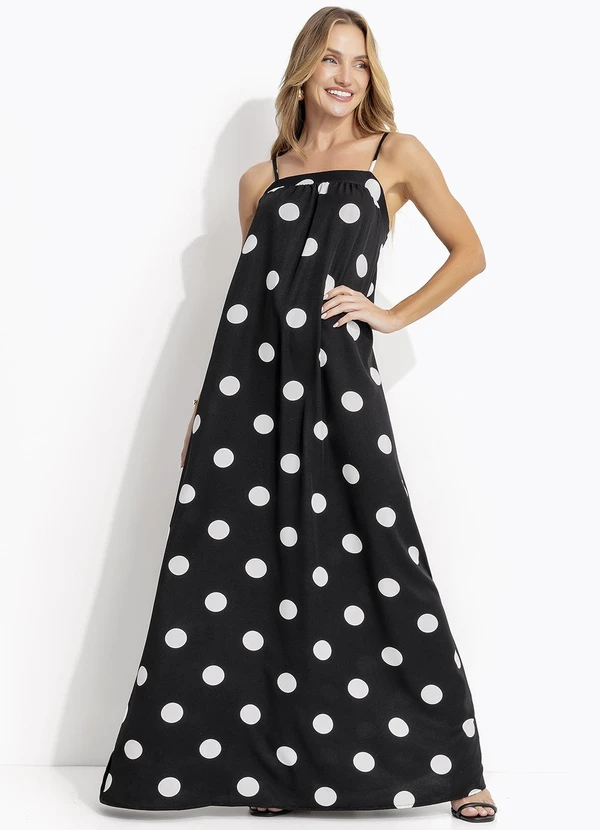 Quintess - Vestido Poá Grande Preto em Poliéster