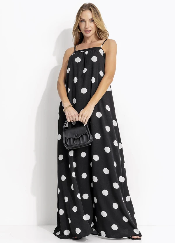 Quintess - Vestido Poá Grande Preto em Poliéster 3