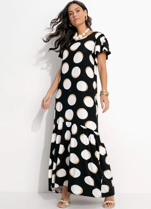 Quintess - Vestido Poá Irregular em Malha de Viscose - QUINTESS