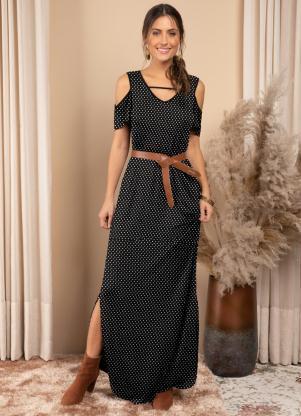 Vestido (Po) Longo com Fendas e Ombro Vazado
