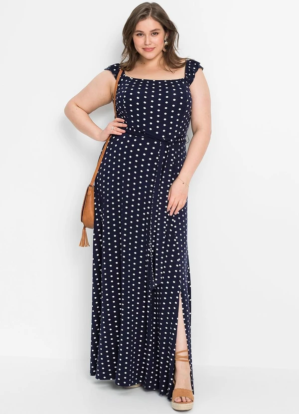 bonprix - Vestido Poá Marinho em Malha Fria