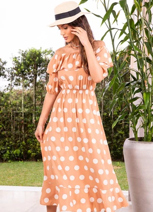 Quintess - Vestido Poá Nude em Crepe Plano - QUINTESS