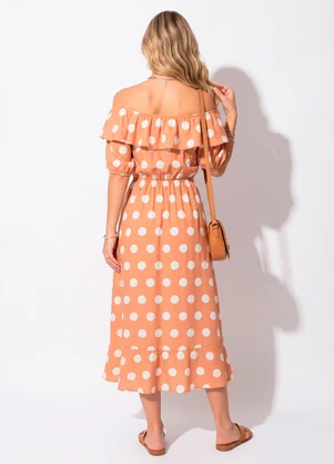 Quintess - Vestido Poá Nude em Crepe Plano - QUINTESS