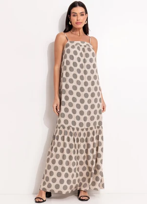 Quintess - Vestido Poá Preto em Viscose Plana - QUINTESS