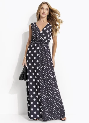 Quintess - Vestido Poá Preto em Viscose Plana - QUINTESS