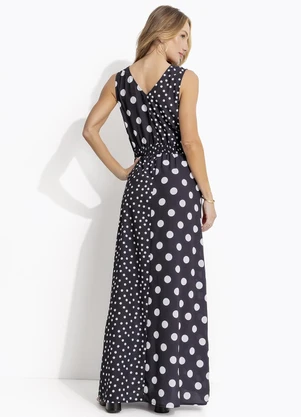 Quintess - Vestido Poá Preto em Viscose Plana - QUINTESS