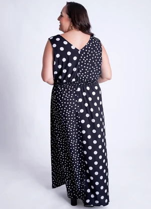 Quintess - Vestido Poá Preto em Viscose Plana - QUINTESS