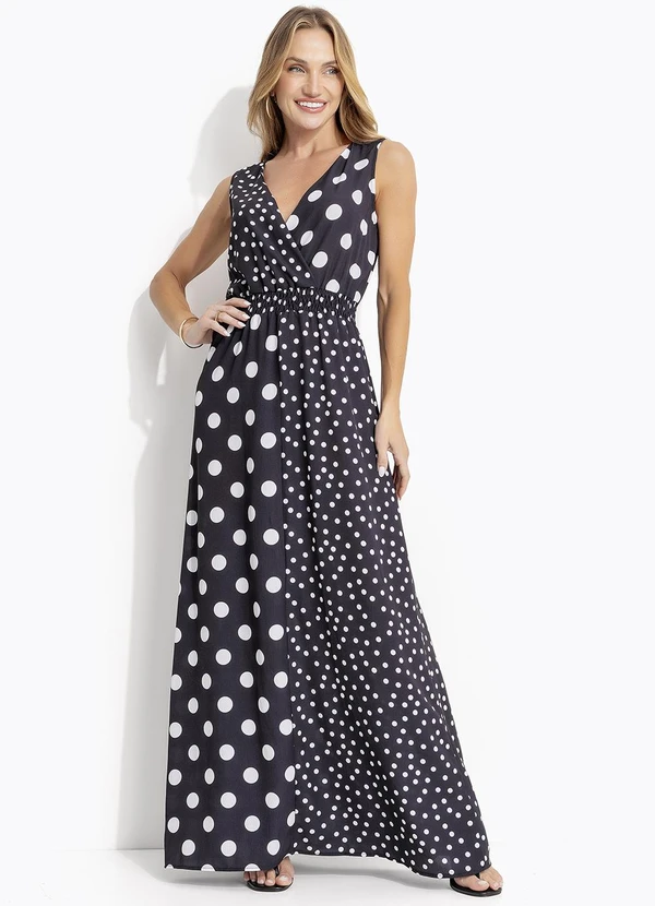 Quintess - Vestido Poá Preto em Viscose Plana 3