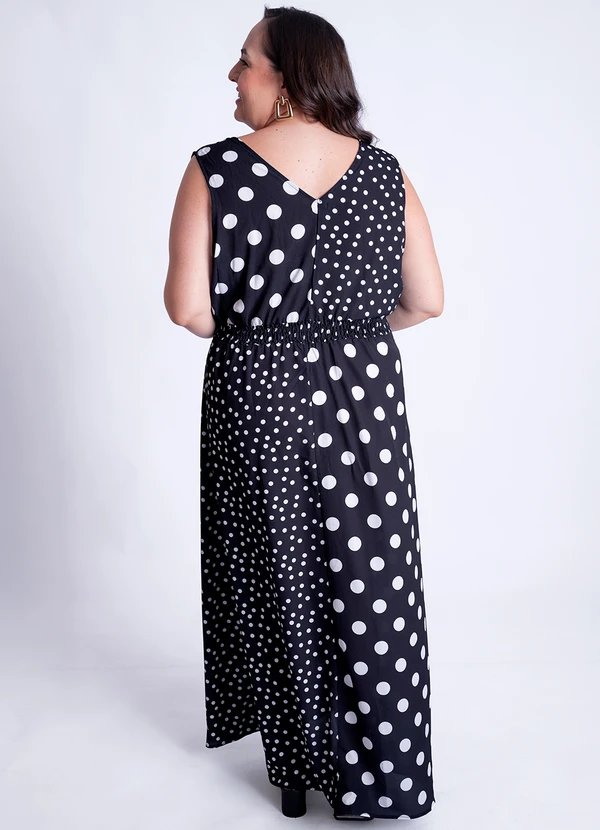 Quintess - Vestido Poá Preto em Viscose Plana 7