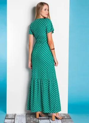 Rosalie - Vestido Poá Verde com Babado - ROSALIE