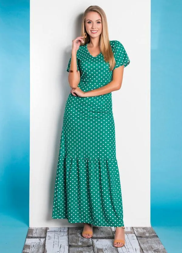 Rosalie - Vestido Poá Verde com Babado 3