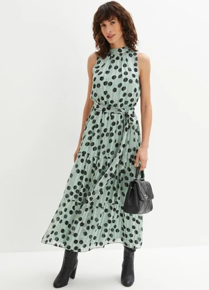 bonprix - Vestido Poá Verde em Crepe Plano - BONPRIX