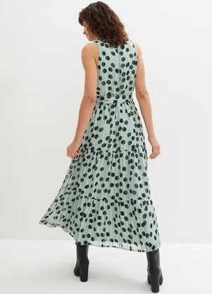 bonprix - Vestido Poá Verde em Crepe Plano - BONPRIX