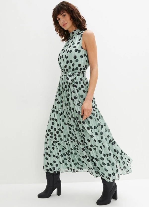 bonprix - Vestido Poá Verde em Crepe Plano 3