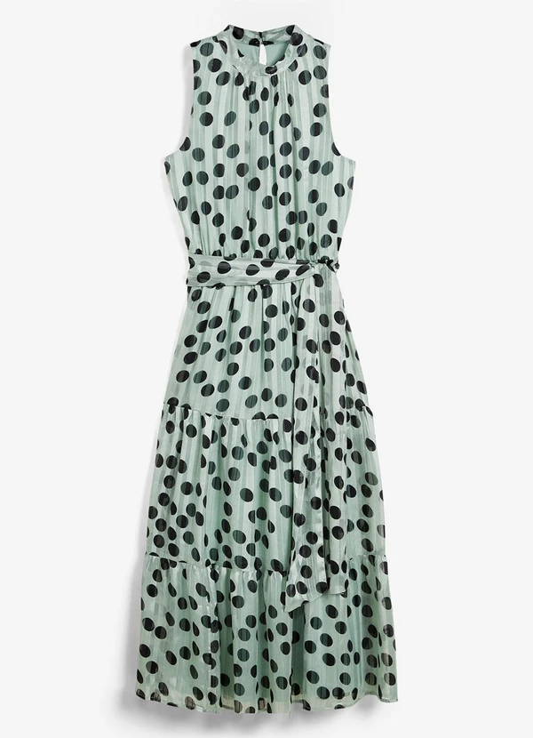 bonprix - Vestido Poá Verde em Crepe Plano 4