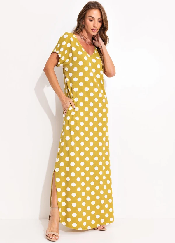 Quintess - Vestido Poá Verde em Malha de Viscose