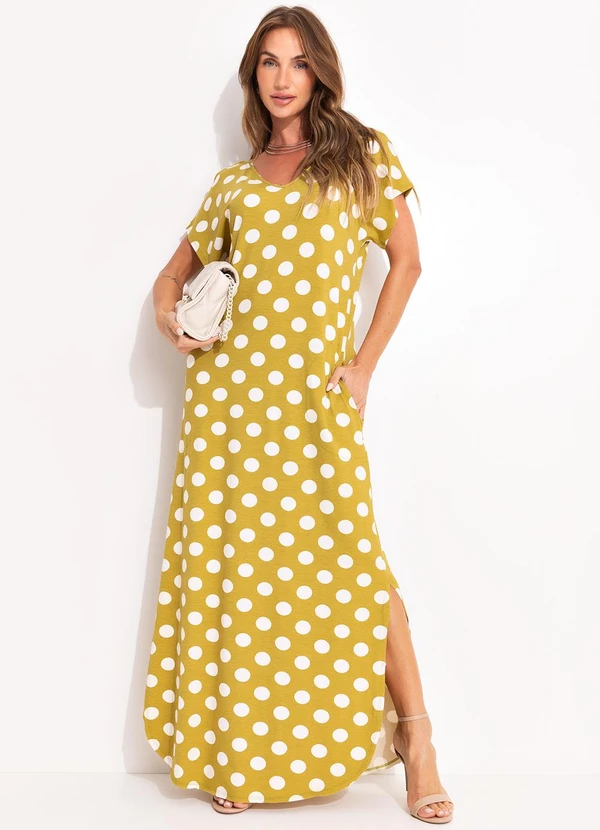 Quintess - Vestido Poá Verde em Malha de Viscose