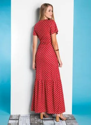 Rosalie - Vestido Poá Vermelha com Babado - ROSALIE