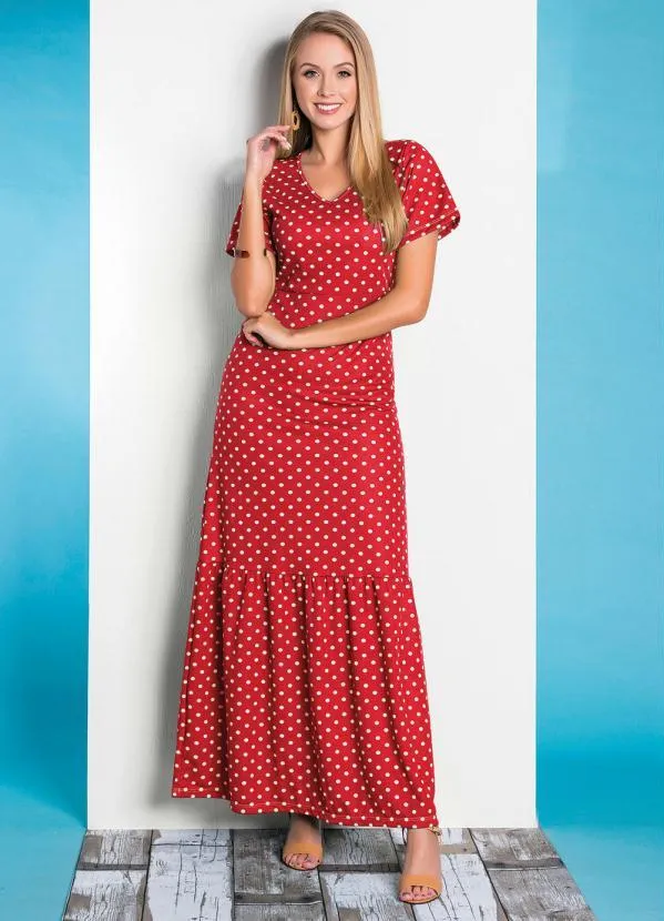 Rosalie - Vestido Poá Vermelha com Babado