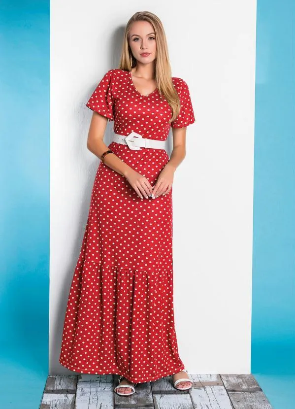 Rosalie - Vestido Poá Vermelha com Babado 3