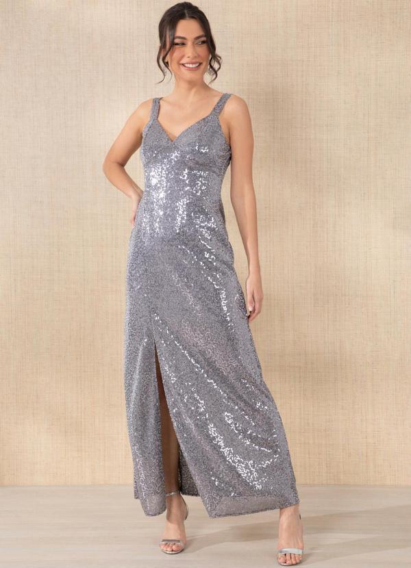 Outlet - Vestido Prata em Paetê com Fenda 7