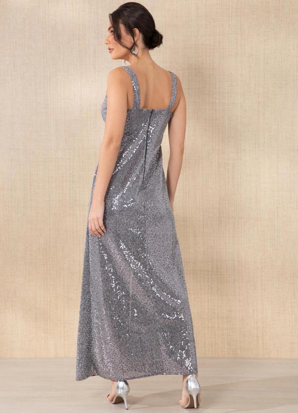 Outlet - Vestido Prata em Paetê com Fenda 6