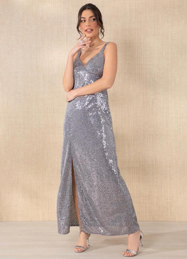 Outlet - Vestido Prata em Paetê com Fenda 5