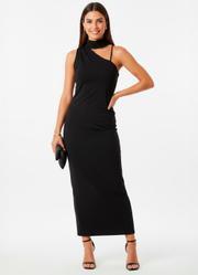 Vestido Preto Assimtrico em Malha Fria