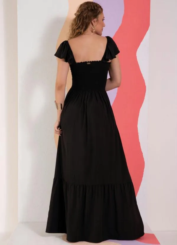 Quintess - Vestido Preto com Babados nas Alças e na Barra 6