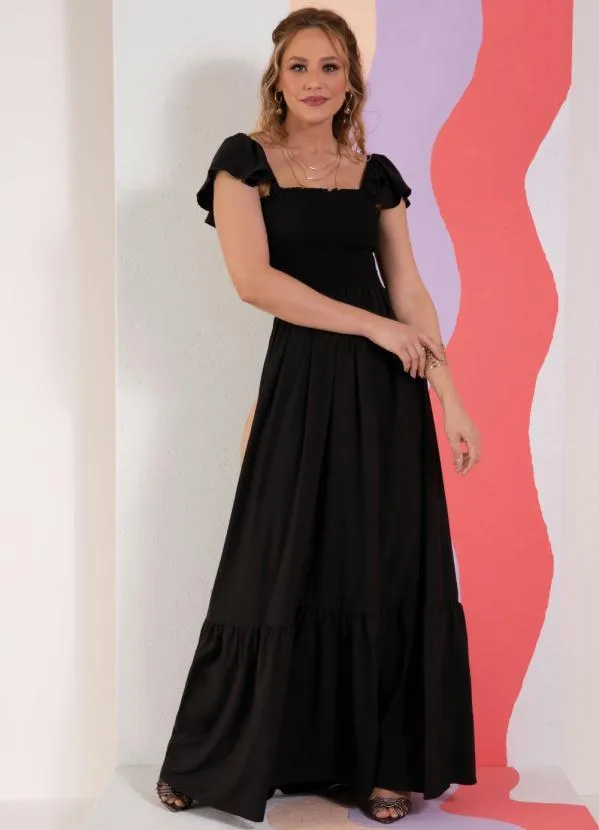 Quintess - Vestido Preto com Babados nas Alças e na Barra 5