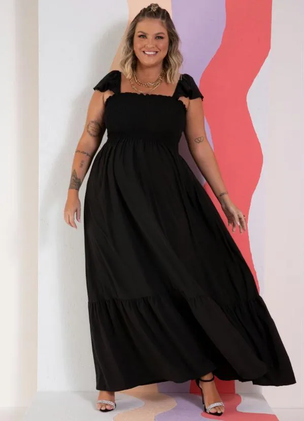 Quintess - Vestido Preto com Babados nas Alças e na Barra 4