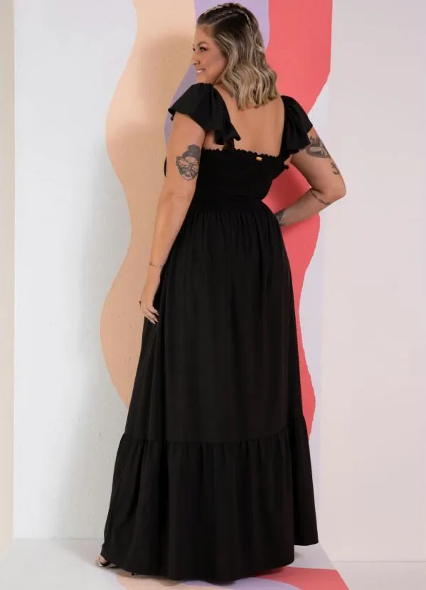 Quintess - Vestido Preto com Babados nas Alças e na Barra 3