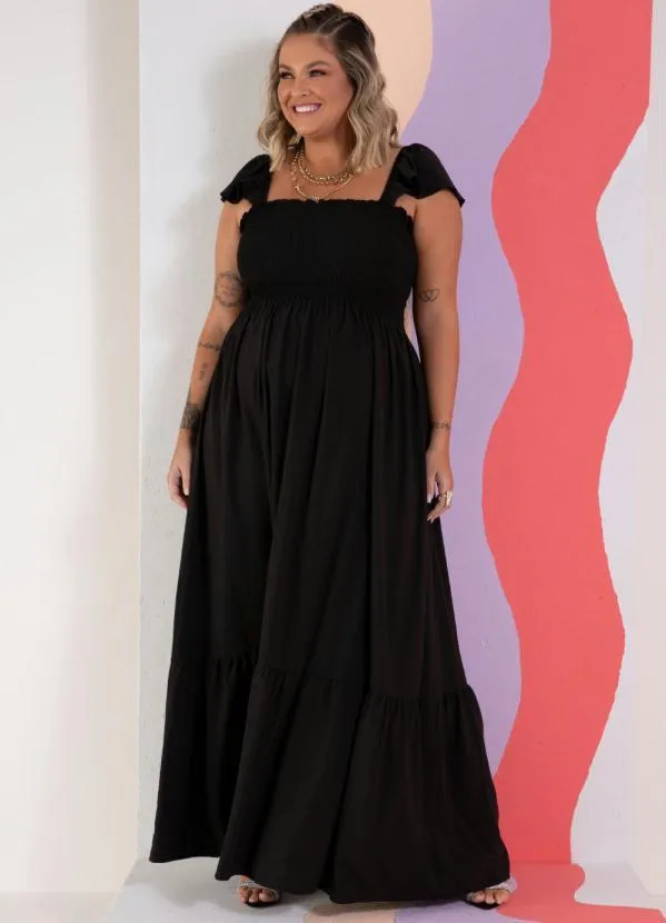 Quintess - Vestido Preto com Babados nas Alças e na Barra 2