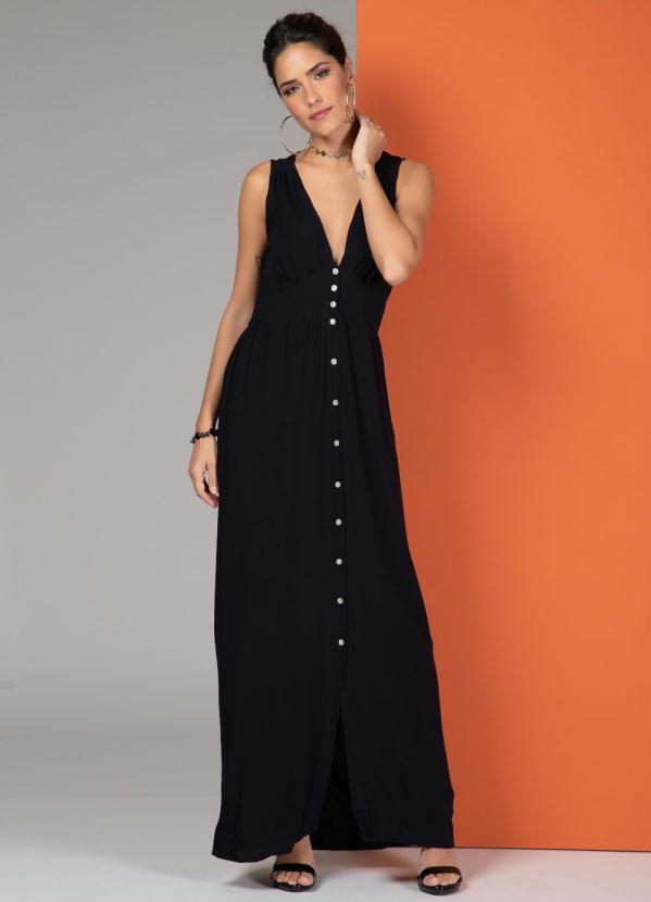 Vestido Preto com Botões na Frente Quintess