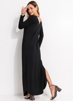 Quintess - Vestido Preto com Fendas nas Laterais - QUINTESS