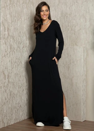Quintess - Vestido Preto com Fendas nas Laterais - QUINTESS