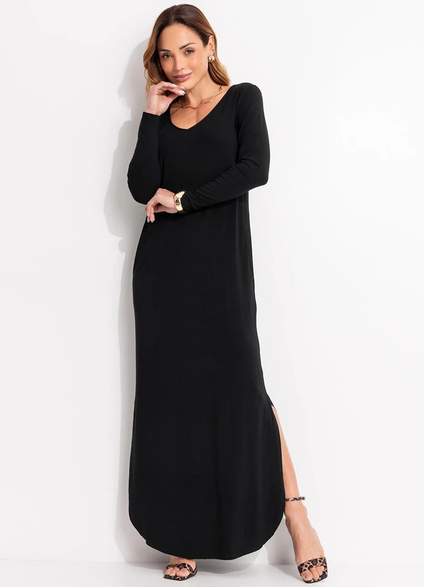 Quintess - Vestido Preto com Fendas nas Laterais 8