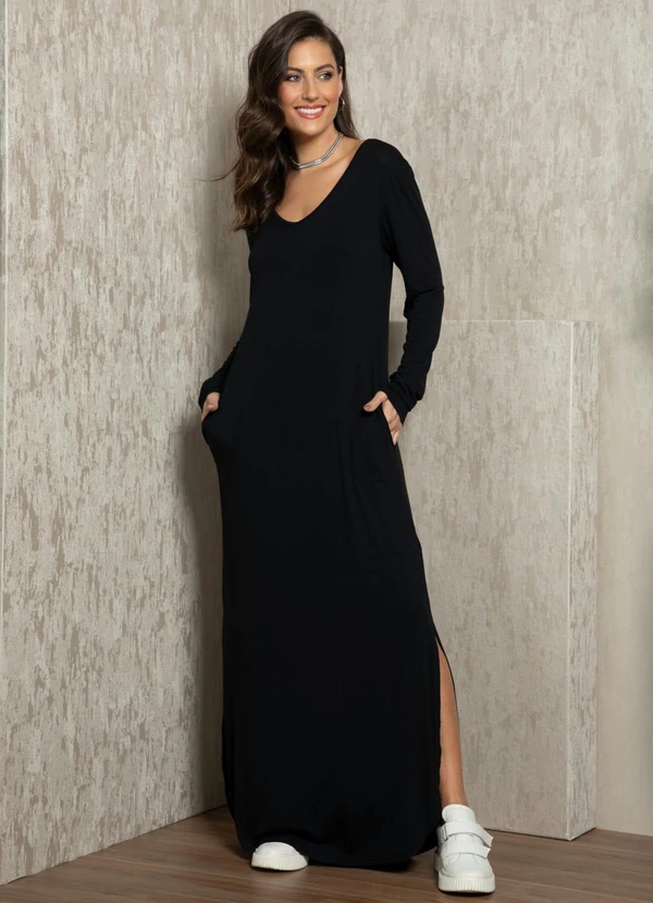 Quintess - Vestido Preto com Fendas nas Laterais 5