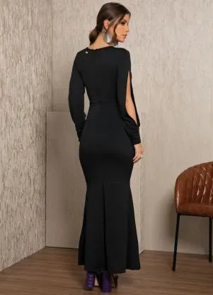 Quintess - Vestido Preto com Fendas nas Mangas - QUINTESS