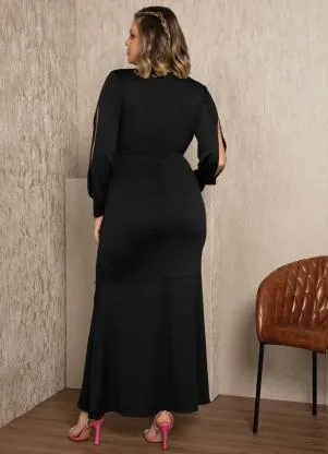 Quintess - Vestido Preto com Fendas nas Mangas - QUINTESS