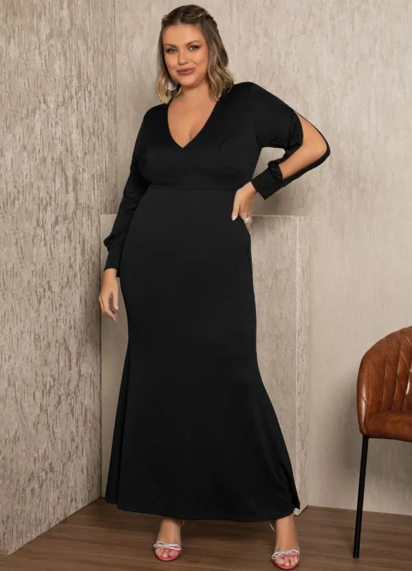 Quintess - Vestido Preto com Fendas nas Mangas 5