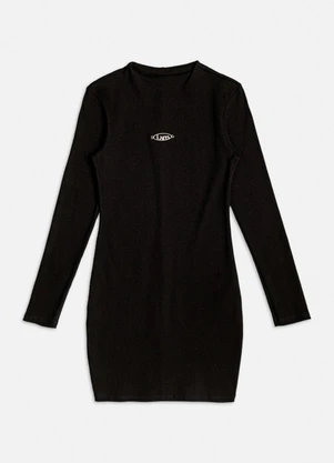 Authoria - Vestido Preto de Ribana com Manga Longa Preto - AUTHORIA