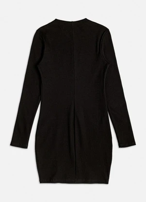 Authoria - Vestido Preto de Ribana com Manga Longa Preto - AUTHORIA