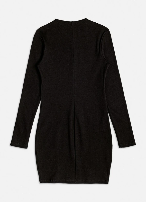 Authoria - Vestido Preto de Ribana com Manga Longa Preto 2