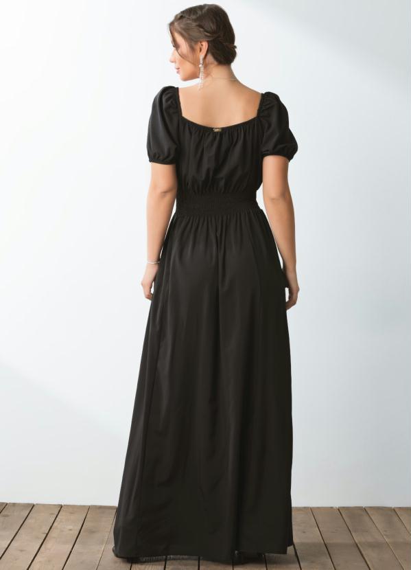 Quintess - Vestido Preto Decote Quadrado e Fenda na Saia 2