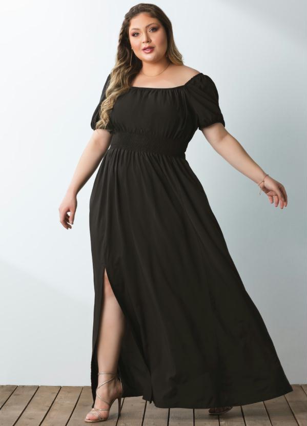 Quintess - Vestido Preto Decote Quadrado e Fenda na Saia 5