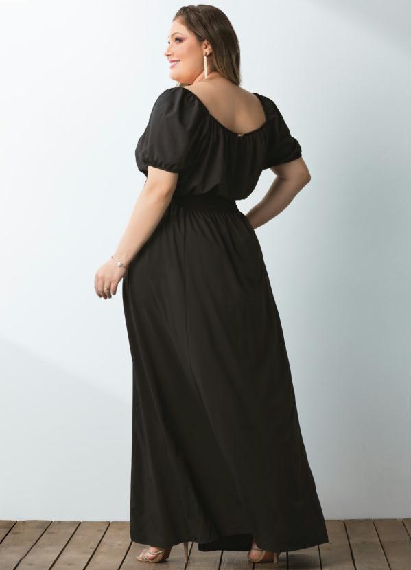 Quintess - Vestido Preto Decote Quadrado e Fenda na Saia 6