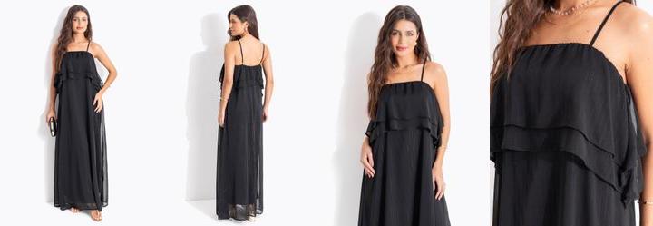 Vestido Preto em Chiffon com Fios de Lurex